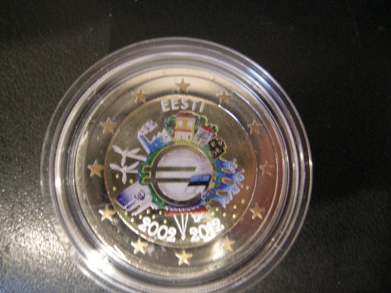 (afbeelding voor) 2 Euromunt Estland 2012 Tien jaar euro UNC IN KLEUR